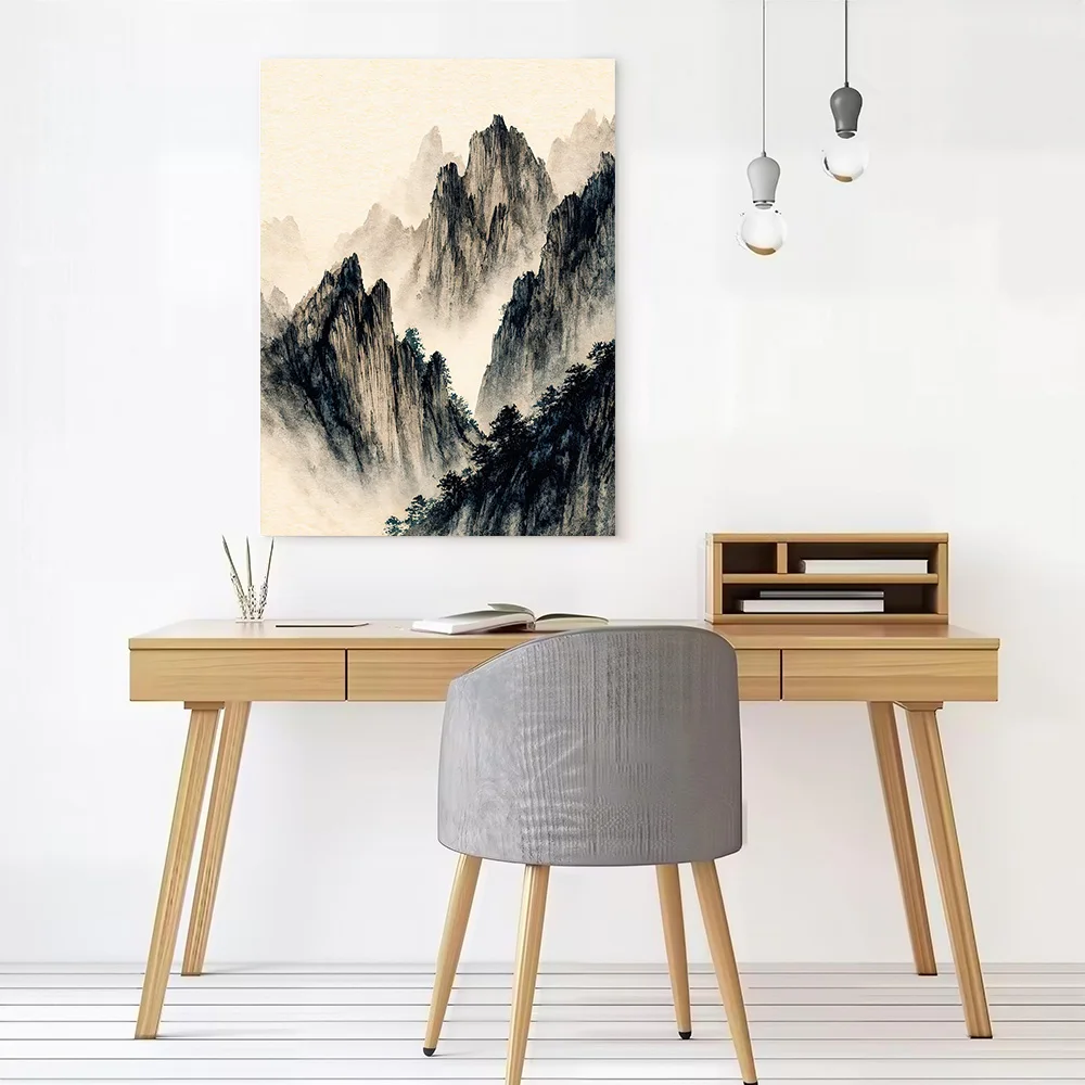 Misty Mountain Peaks Ink Painting Canvas Wall Art Poster Personalized Photo Printing Perfect Gift for Bedroom Accessories Mural