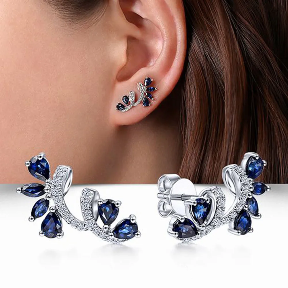 Huitan 2022 Trend Stud Earrings for Women Temperament Elegant Blue CZ Earrings Wedding Engagement Party Drop Shipping Jewelry