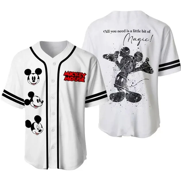 MINISO Mickey Mouse Baseball Jersey Men Women Kids Short Sleeve Shirt Family Disney Baseball Jersey Casual Sports Jersey