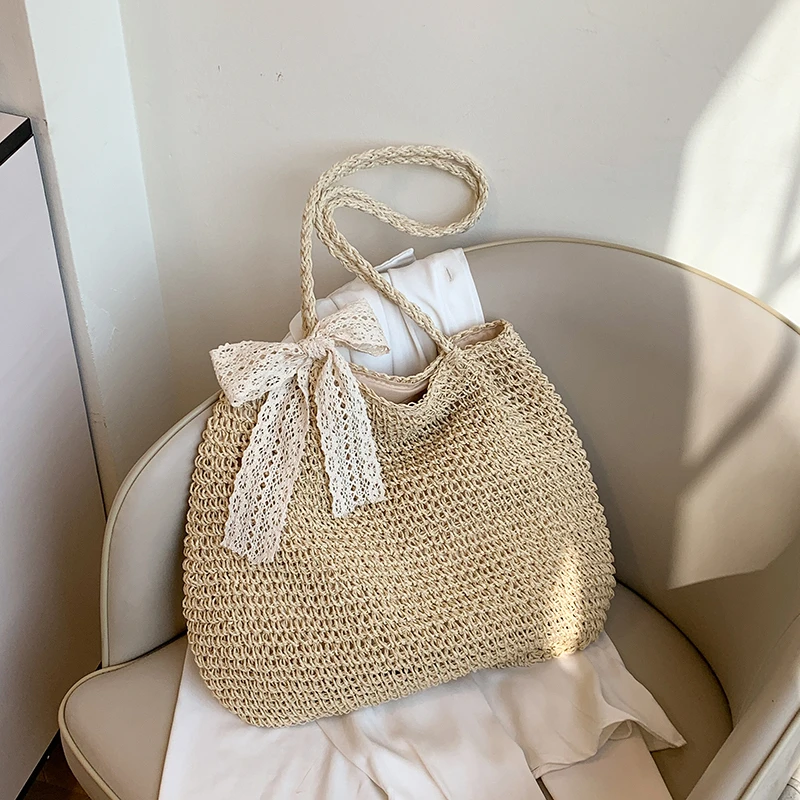 

Тканевые кружевные сумки на плечо большой вместимости, весенние новые полые сумки 2025 года, лидер продаж для женщин, универсальные пляжные женские сумки