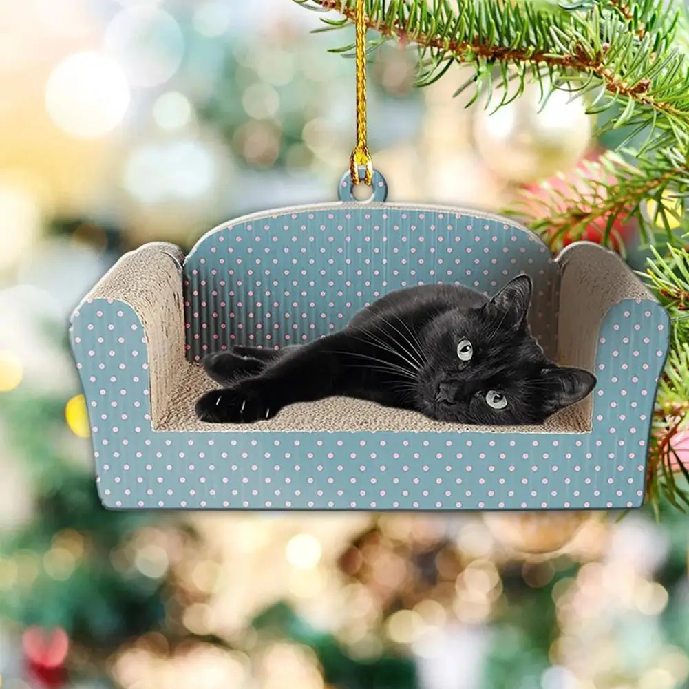الاكريليك زينة عيد الميلاد أريكة القط شخصية المنزل معلقة قلادة شجرة عيد الميلاد الحلي