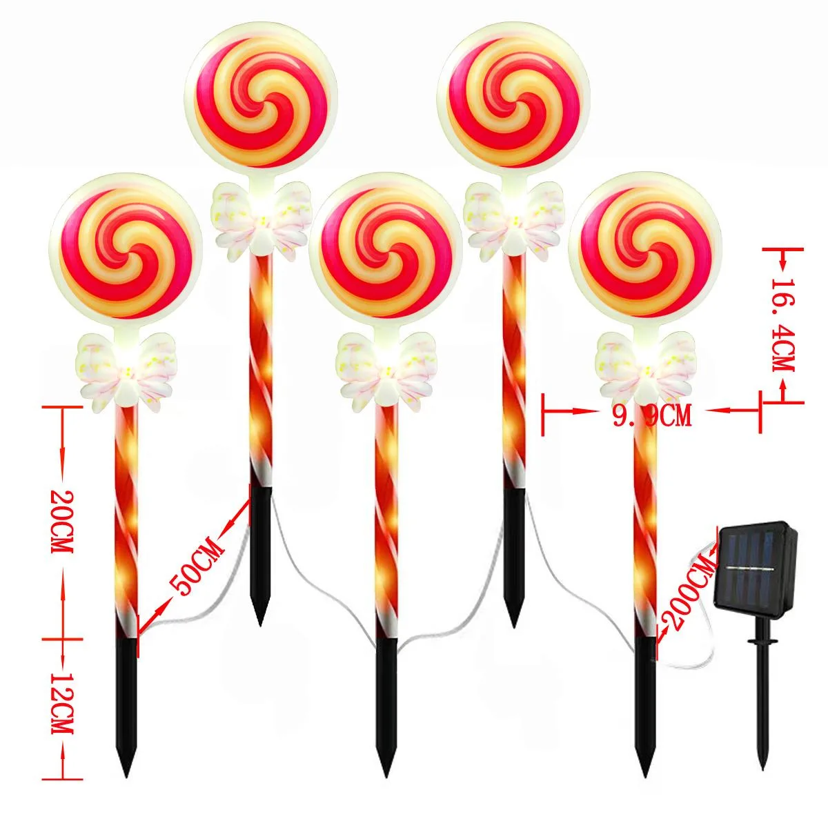5PC 1 Juego de luces LED con energía Solar impermeables de bastón de caramelo de Navidad iluminación decorativa de jardín al aire libre
