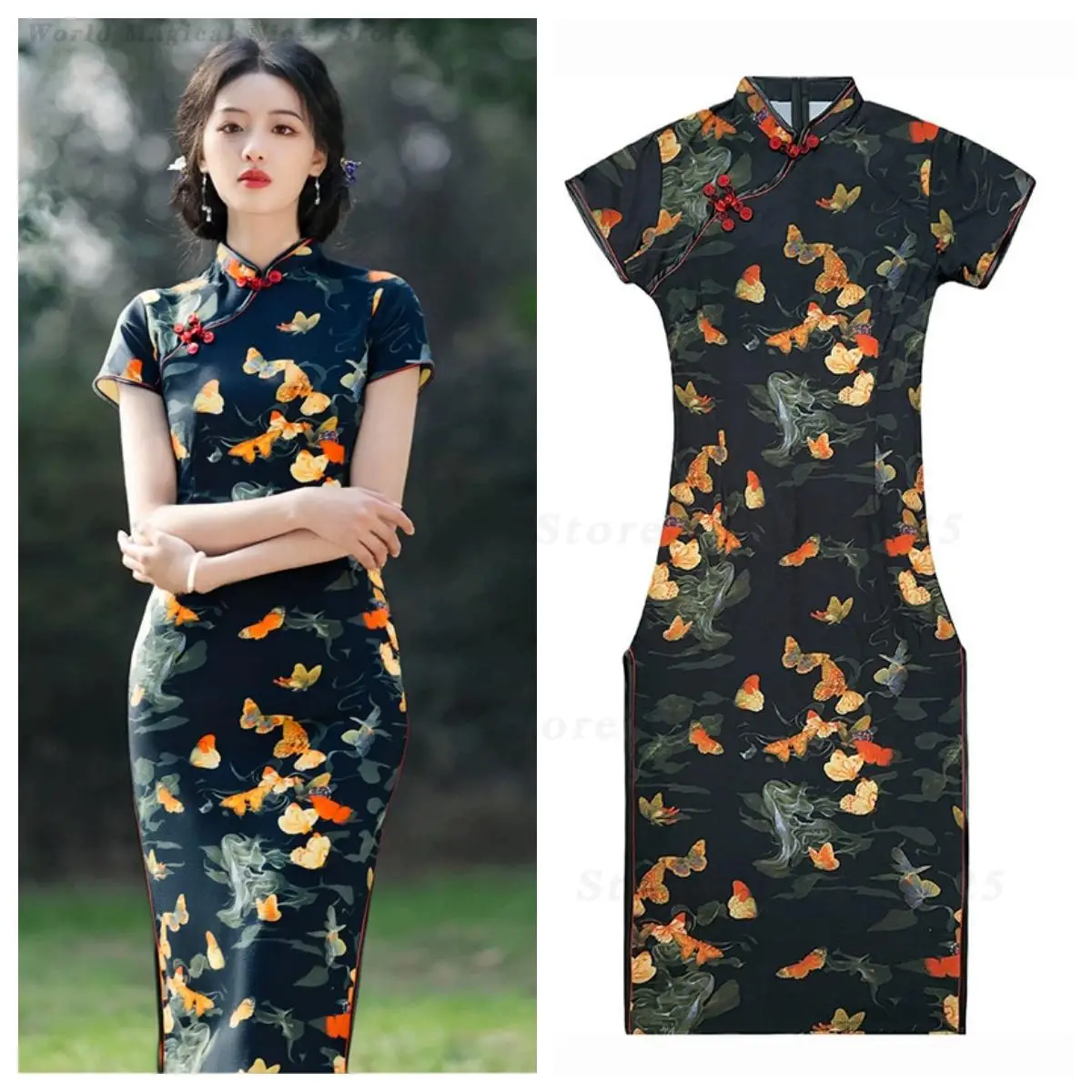 High-End Luxury Vintage Chinese Modified Qipao Short Sleeve Slim Elegant Daily Dress for Middle-Aged Elderly Ladies