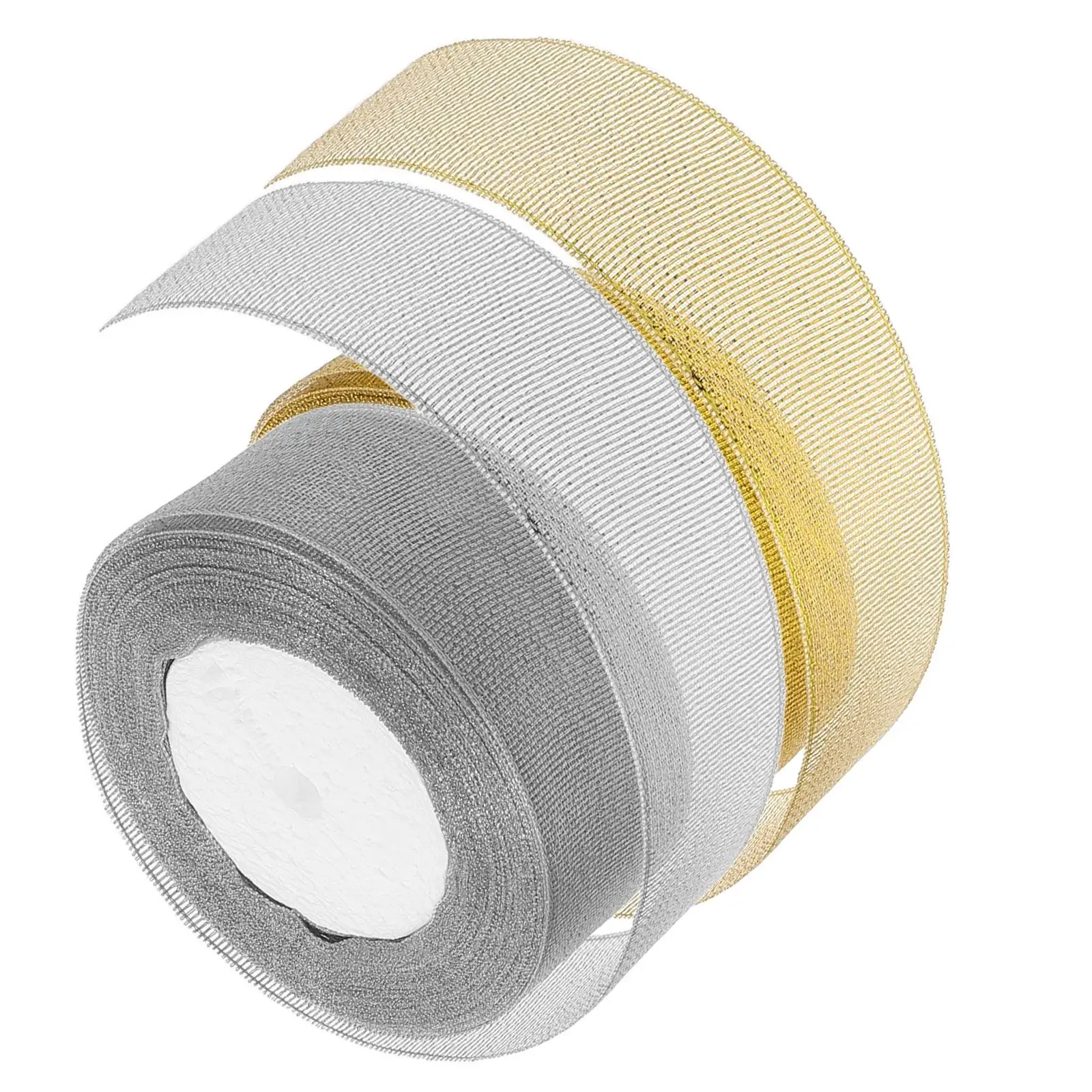 Tela metálica de poliéster para árbol de Navidad floral con cinta de cebolla plateada y purpurina