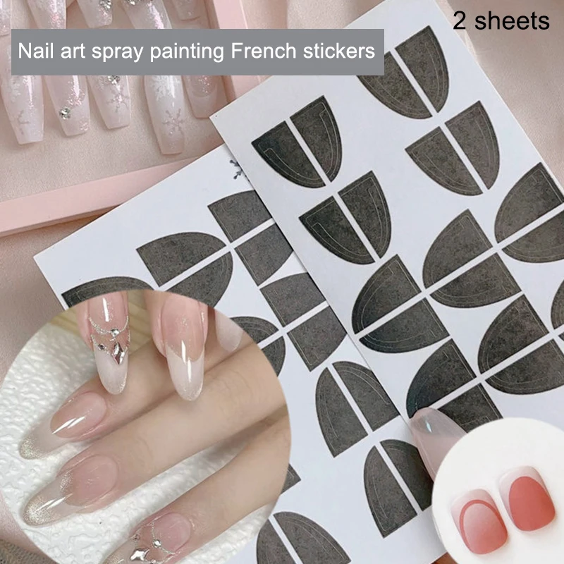 2 Sheets French Strip Line Nail Art Form Fringe Tip Guides Oblique Spray Template Stickers Creative Stencil DIY Manicure Tools