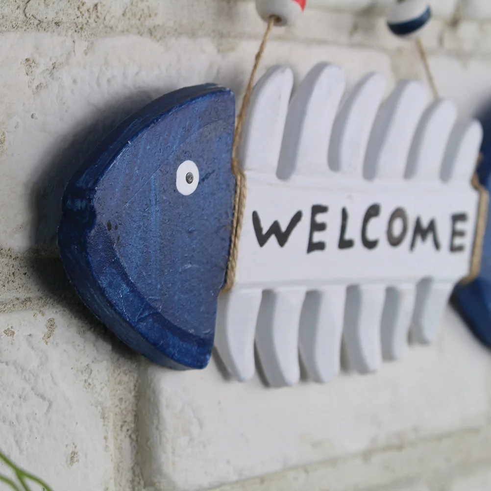 

Outdoor Decor Wooden Fish Bone Welcome Card Home Shop Beach Theme Nautical Hanging Decoration