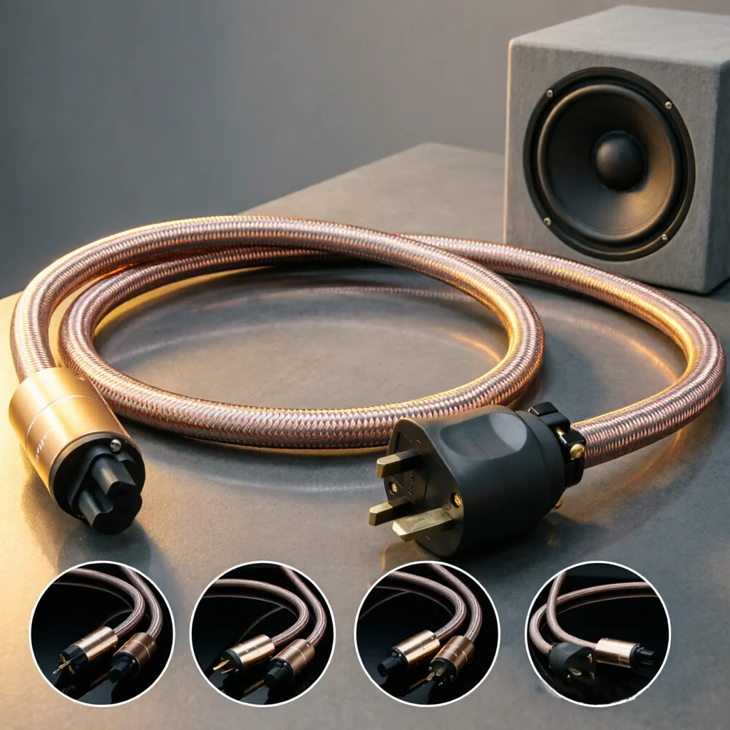 6N OCC Silver Plated HiFi AC Power Cable for Amplifier CD Player, Double Shielded EU Schuko to UK Mains Lead Audio Grade