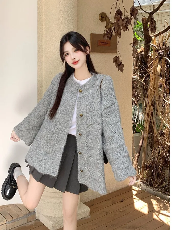 

Женский вязаный джемпер больших размеров: новый, свободный, универсальный, с круглым вырезом, мягкий, повседневный, осенне-зимний