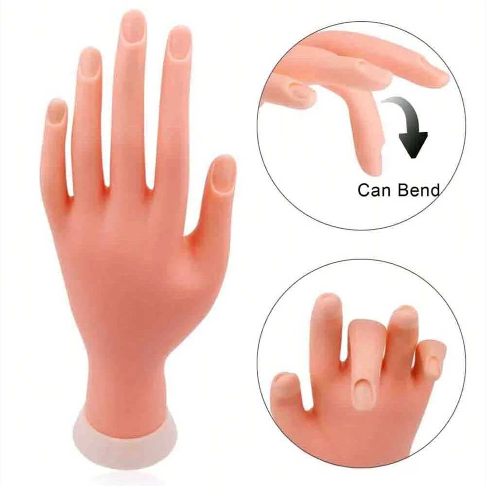 Mano de práctica de uñas de silicona profesional con dedos flexibles y poseibles, modelo de mano de entrenamiento para decoración de uñas, mano falsa izquierda