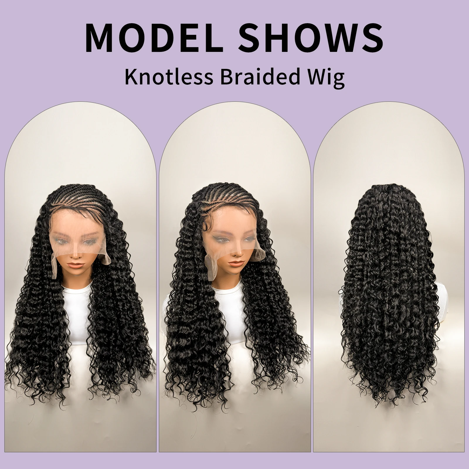 Fulani Braided Wigs Synthetic Cornrow Braids 26inch 13x6 Lace Frontal Wigs DeepWave Half Wig with Baby Hair for Black Women