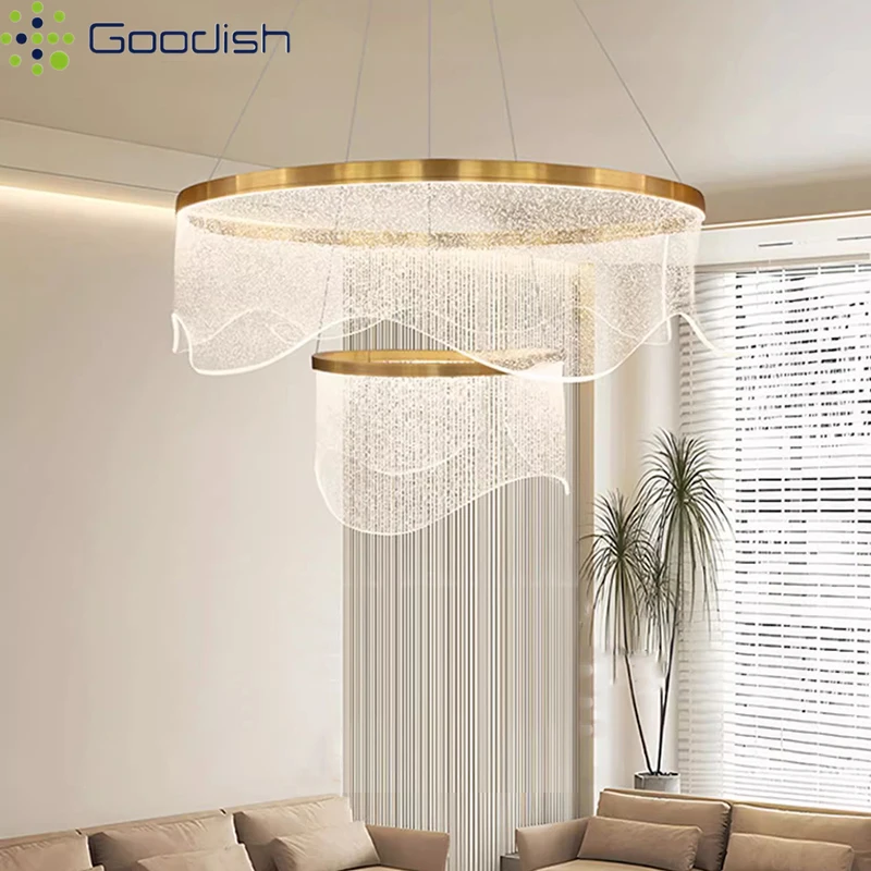 Mittelalterliche Bauhaus Luxus Fiberglas Papier Schal-Form Keilförmige LED Pendelleuchte Lüster für Wohnzimmerdekoration Kronleuchter