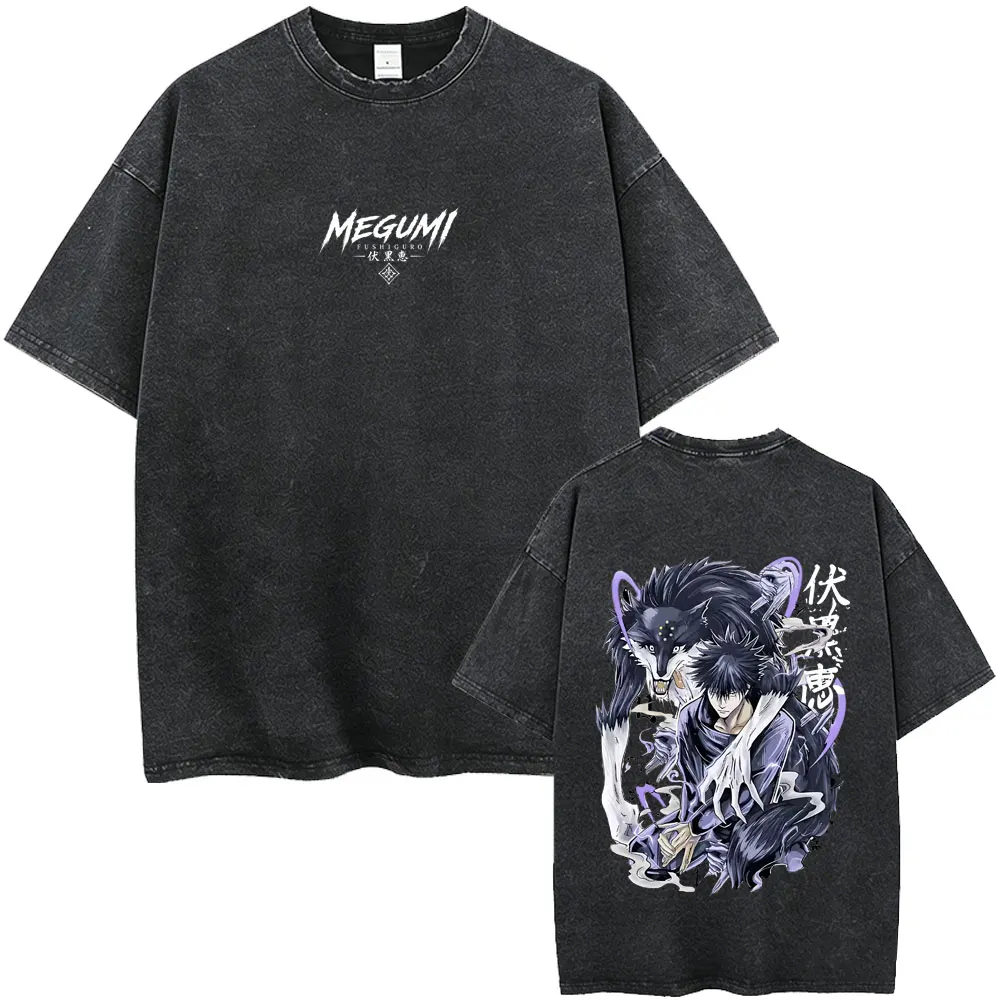 Gewaschenes Vintage Anime Jujutsu Kaisen Itadori Yuji T-Shirt für Männer und Frauen Lässiges Oversize-T-Shirt Manga Mode Trend Streetwear – Detail 7