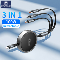 CAFELE 3 in 1 Retractable Charging Cable 100w for iphone 16 15 14 13 12 Multi Fast Charger Data Cord Micro Usb Type C Lightning