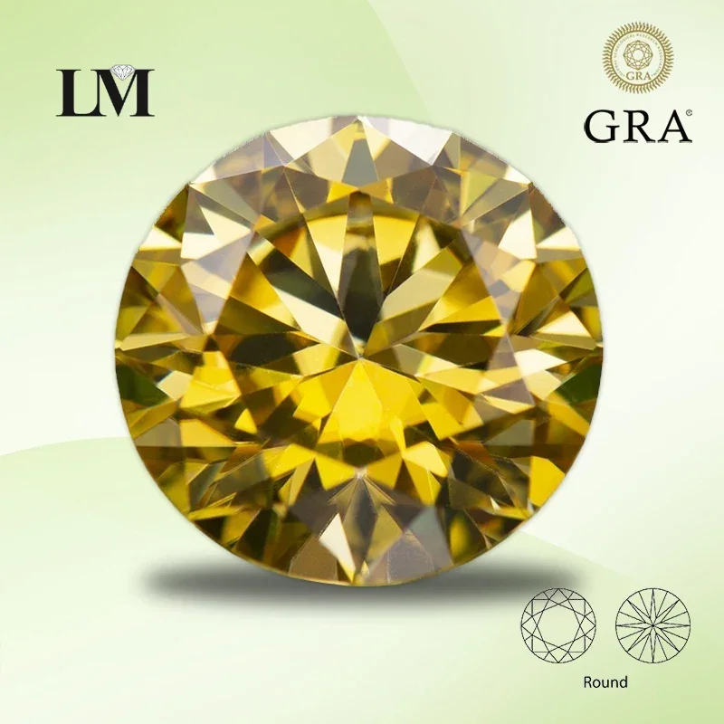 

Moissanite Stone Round Cut Golden Yellow Color VVS1 For Gemstone Charms Advanced Jewelry Making Materials With GRA Certificate