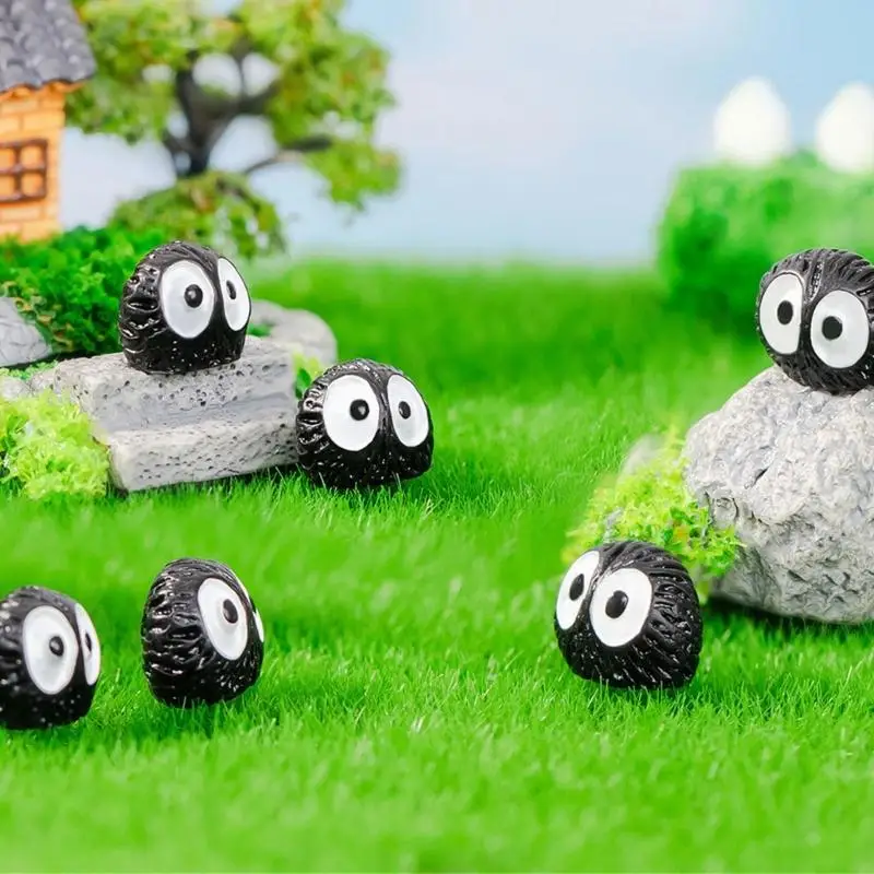 E1PC 20Pcs Mini Black Coal Ball Elves Resin Ball For Garden Decoration Mini Potting Crafts Decoration Children Gifts