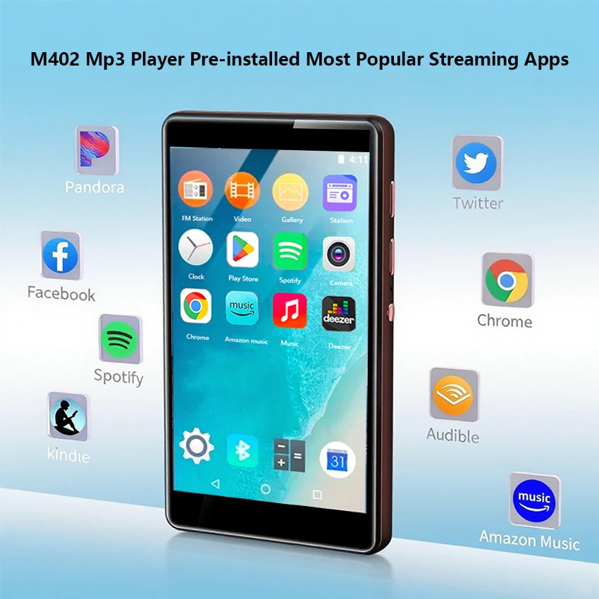 مشغل MP3 Android 8.1 مع بلوتوث وواي فاي، مشغل MP3 MP4 مع سبوتيفي، مسموع، باندورا، أميرا ومكبرات الصوت، حتى 512 جيجابايت