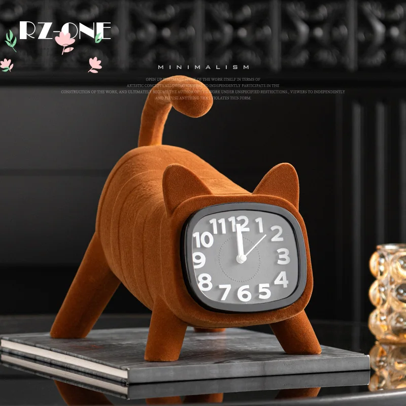 

Creative flocked puppy clock - stylish artistic ornament for living room tv cabinet