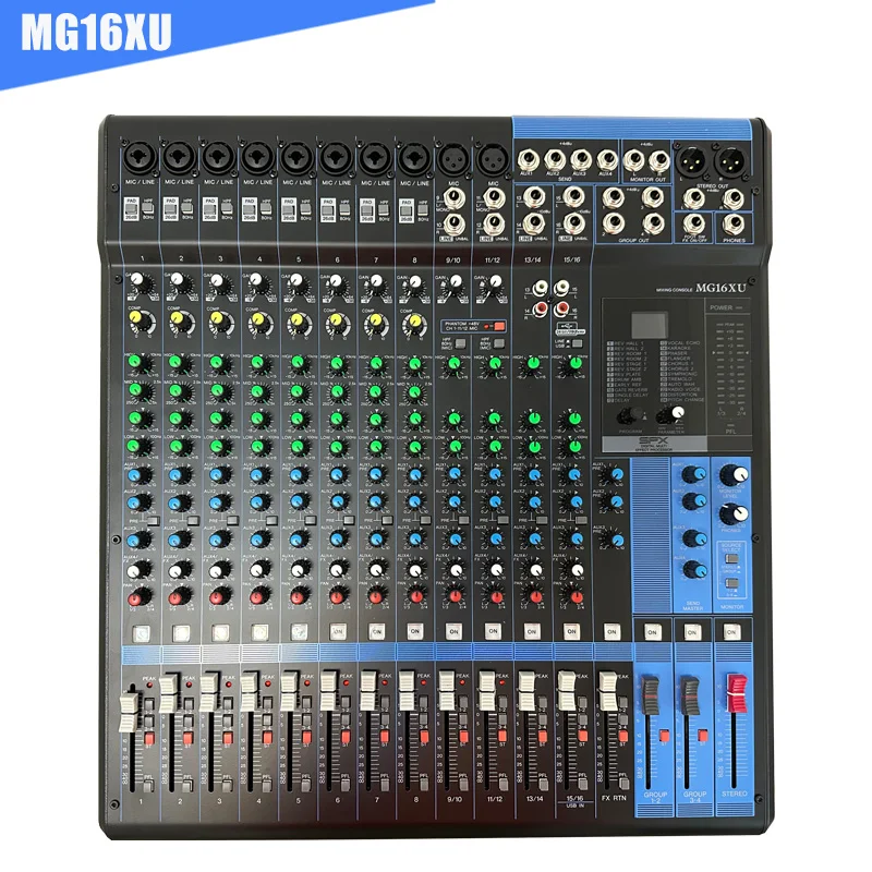 야마하용 오리지널 DJ 믹서 콘솔, MG16XU 16 채널 오디오 믹서, USB 및 효과 포함, 16 입력 스테레오 아날로그 믹싱 콘솔