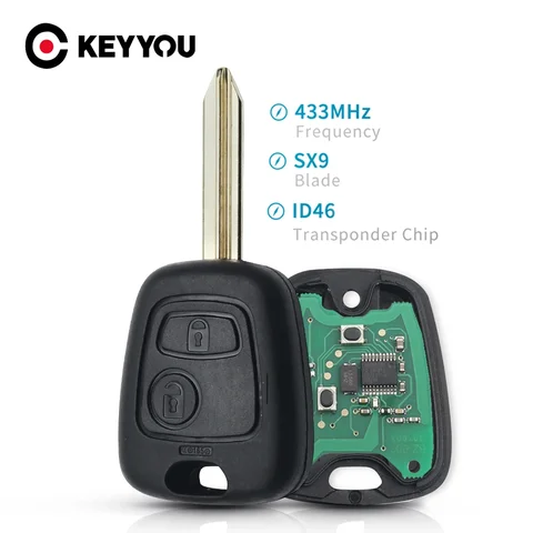 KEYYOU для Citroen, удаленный автомобильный ключ, 433 МГц, чип ID46 для Citroen Saxo Picasso Xsara Berlingo SX9, лезвие, 2-кнопочный брелок