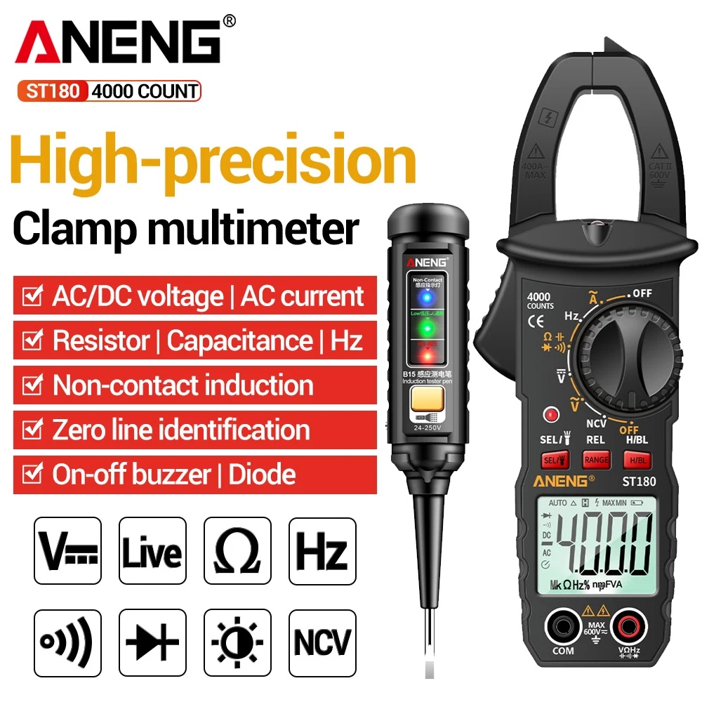 ANENG ST180 Digital Clamp Meter Multimeter AC/DC Voltage Tester +B15 Induction Tester Pen Professional Electrician Kit Tools