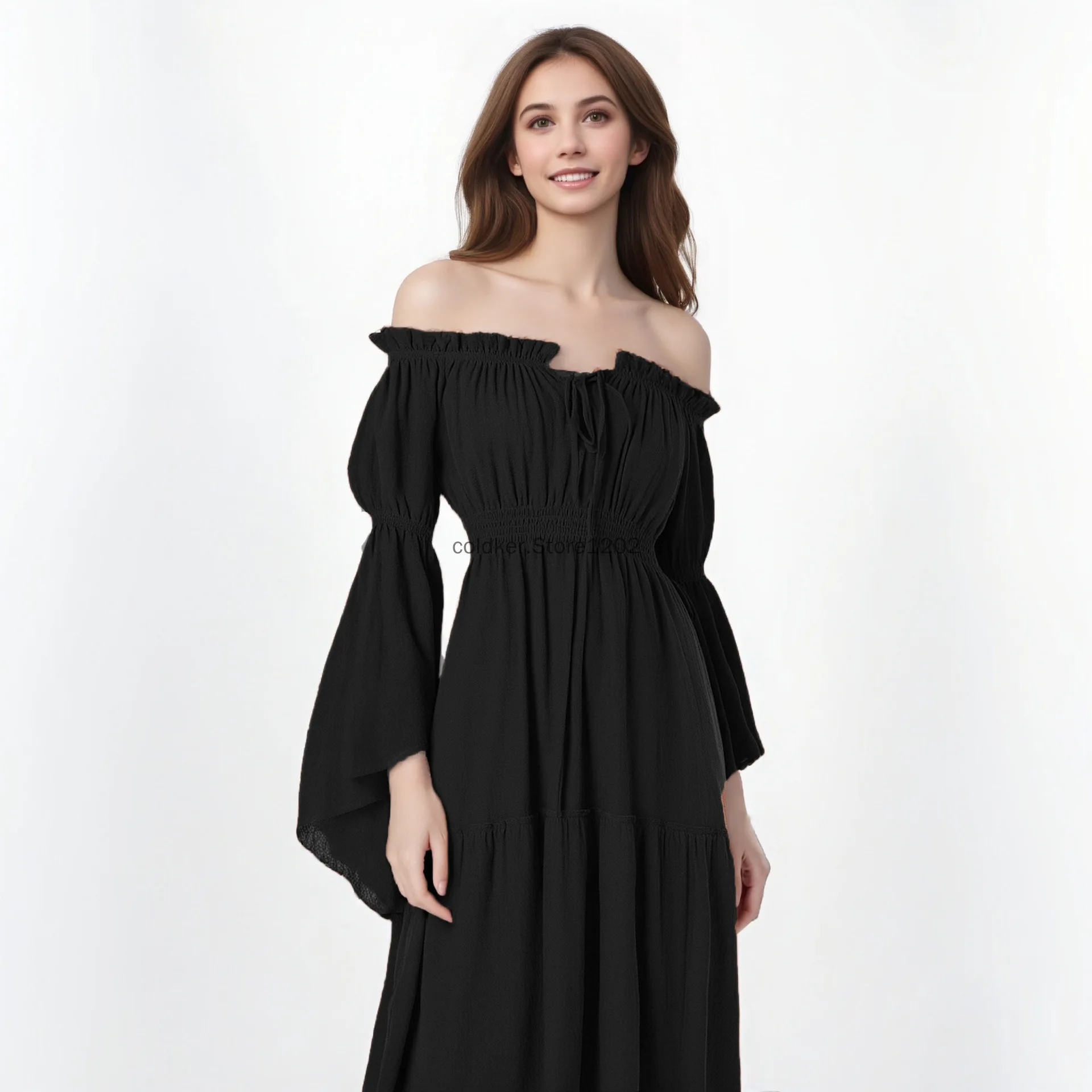 Disfraces de Halloween para mujer renacentista, camisa Medieval con hombros descubiertos, Top campesino pirata, vestido largo irlandés debajo del vestido