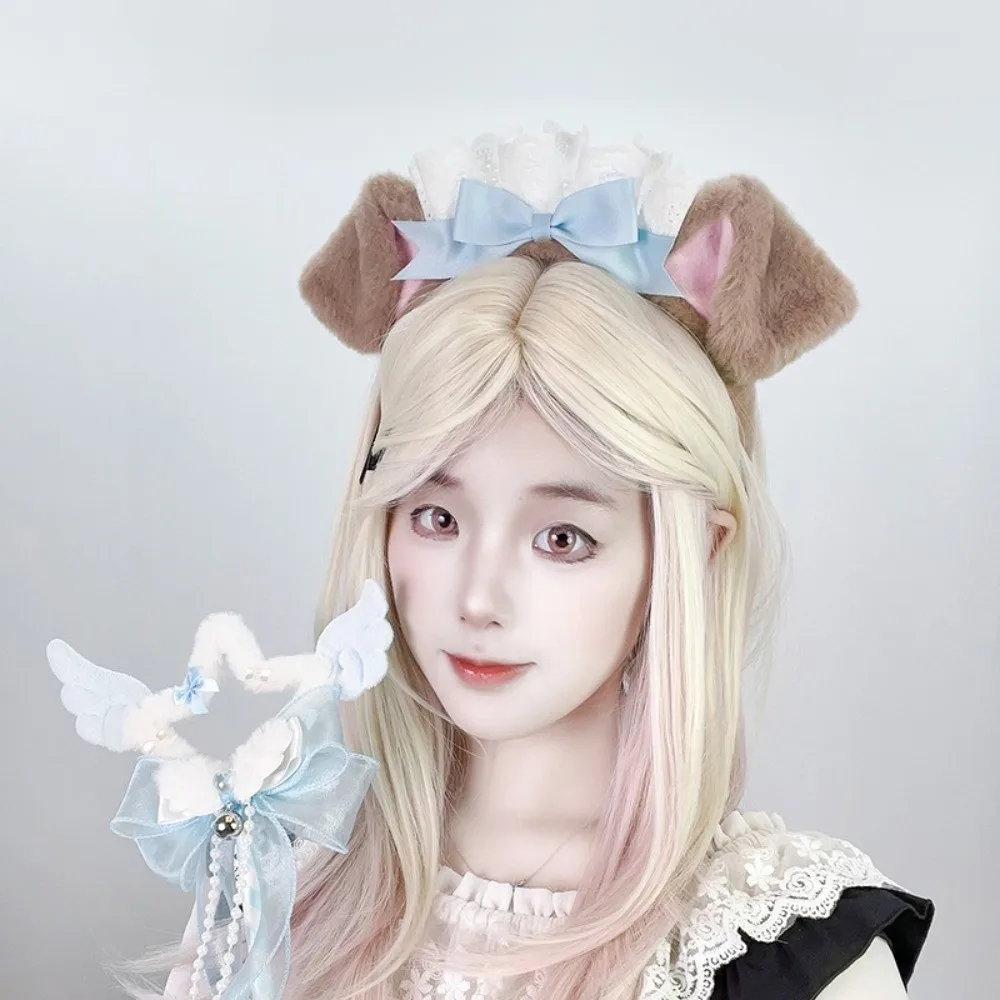 Nieuwe Lolita Hond Oor Hoofdband Pluizige Chef Cap Haarband Kant Boog Cosplay Hoofd Hoepel Cosplay Prestaties
