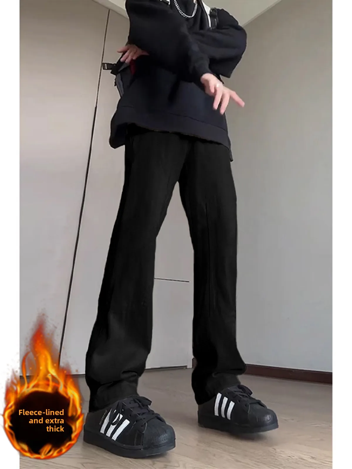 

Bla Fce Lined Stretchy Slim Fit Jeans Men's Winter High Street Straight Leg Jeans Youth Trendy Wear Resistant Long Pants