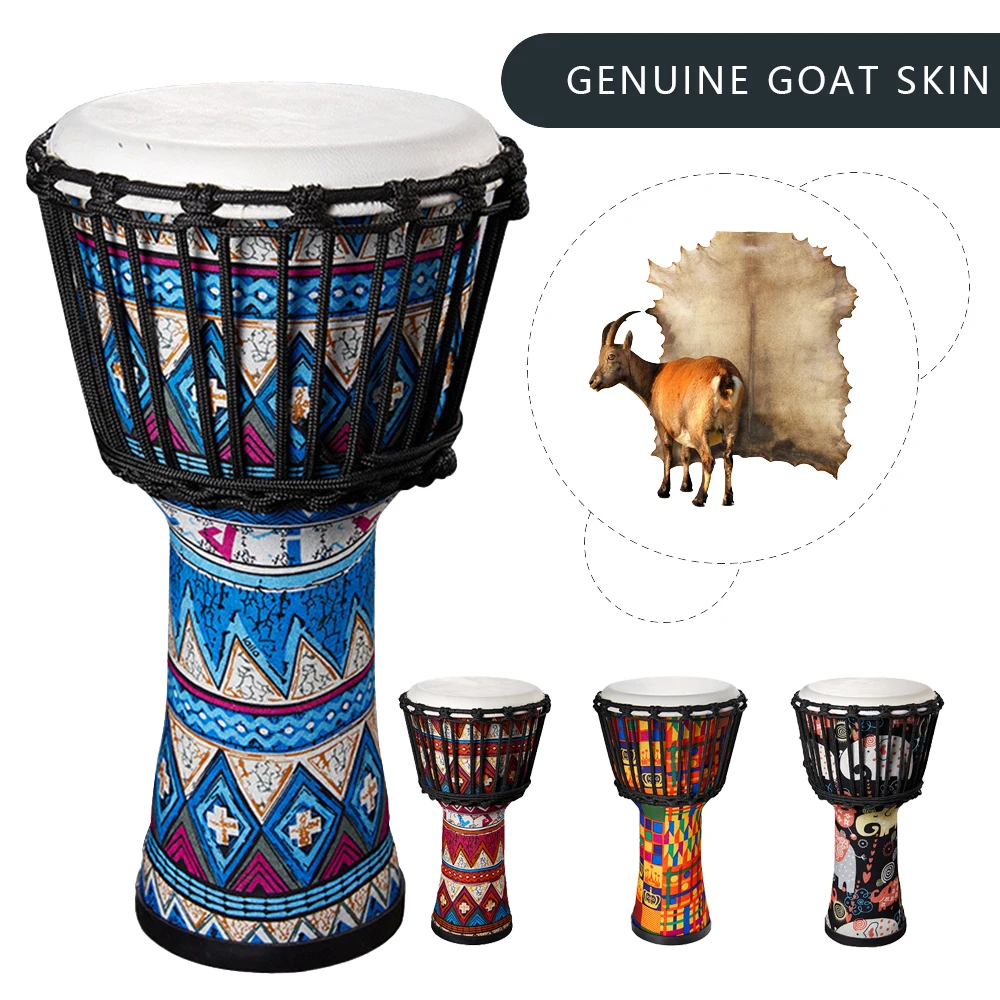 8 Inch African Drum Djembe Portable Hand Drum with Colorful Art Pattern ABS Sheepskin of Drum Head Percussion Musical Instrument