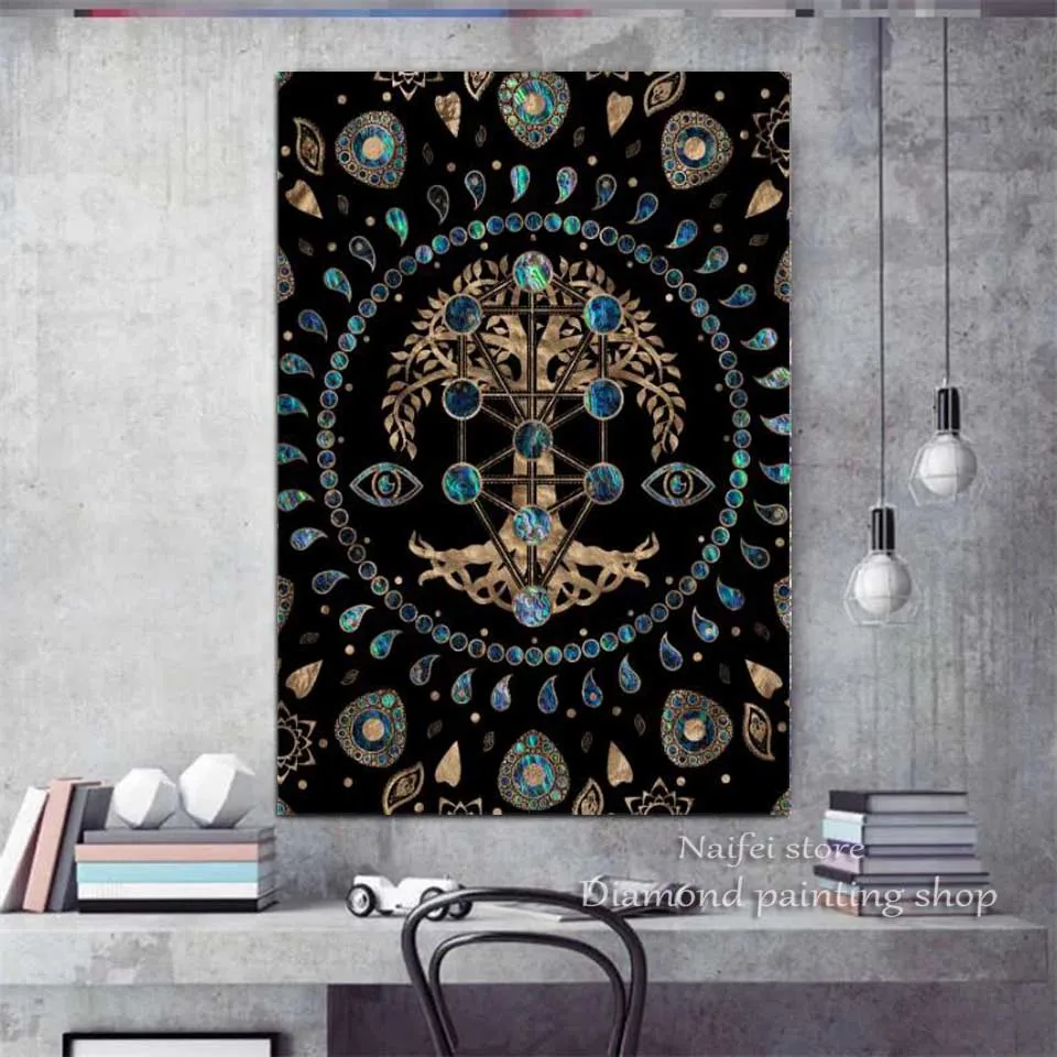 5D Diy Diamond Painting Tree of Life Yggdrasil Abstract Art Compass Cross Stitch Kit Viking Compass Embroidery Mosaic Full Drill