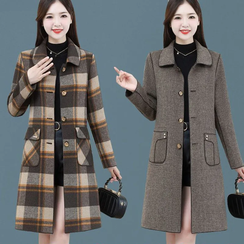 Autumn Winter NewDouble Faced Cashmere Woolen Coat Women Mid length Single breasted All-Match Casual  Wool Outerwear Female