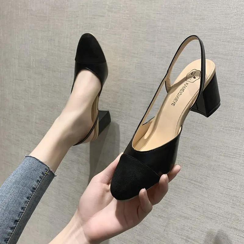 Summer Sandal For Women High Heels Sandals Retro Closed Square Toe Mules Shoes Girls Wedding Shoes Elegant Womans Low Heels