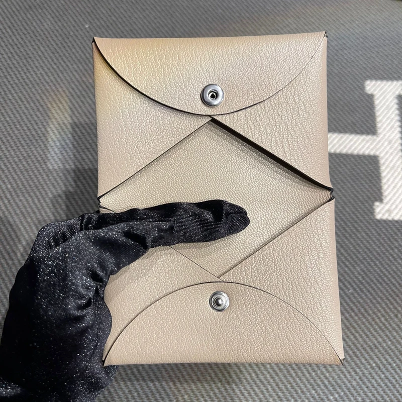 Genuine Goat Leather Key Coin Document Wallet Button Closure Windbreaker Grey Compact Wallet for Men And Women