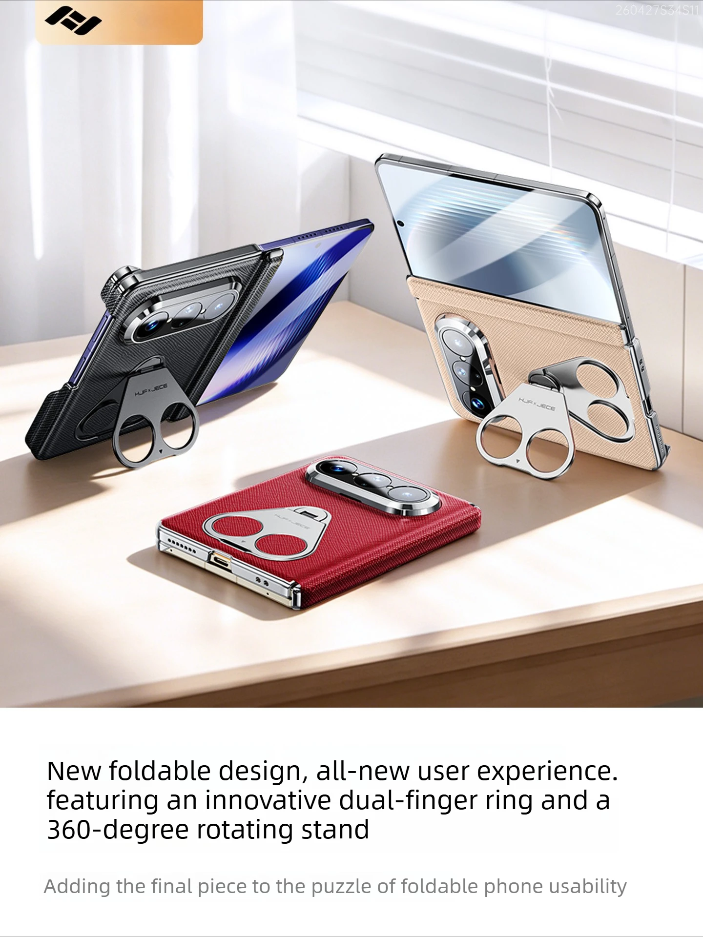 

Luxury genuine leather case for huawei pura x max central axis magnetic hinge full lens and frame protection ring stand Case
