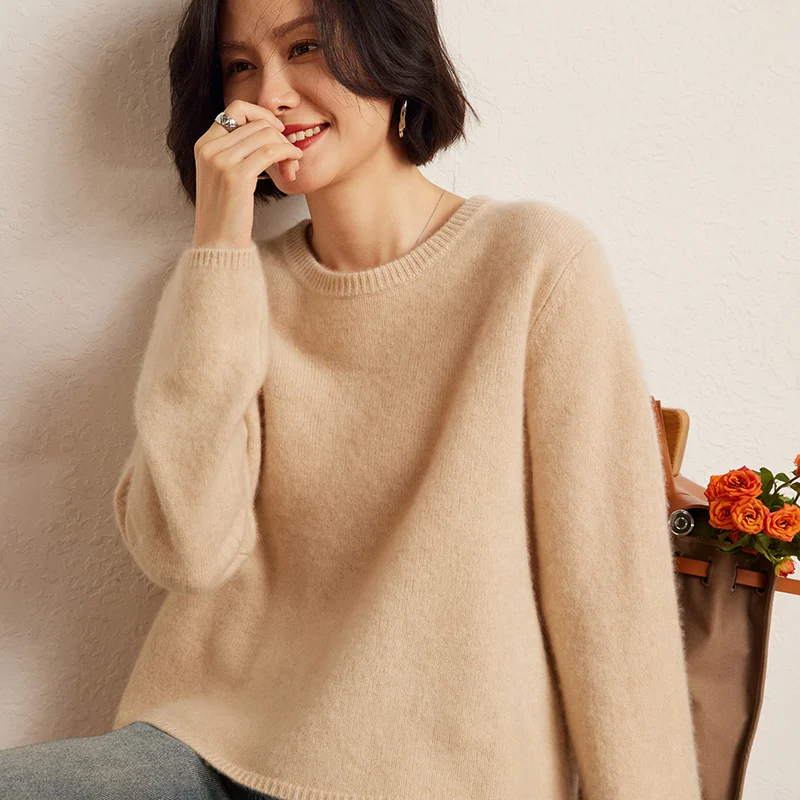 2024 Autumn Winter Women\'s 100% Cashmere Sweater O-Neck Thicken Warm Pullover Female Large Size Knitted Jumper Ladies Short Tops