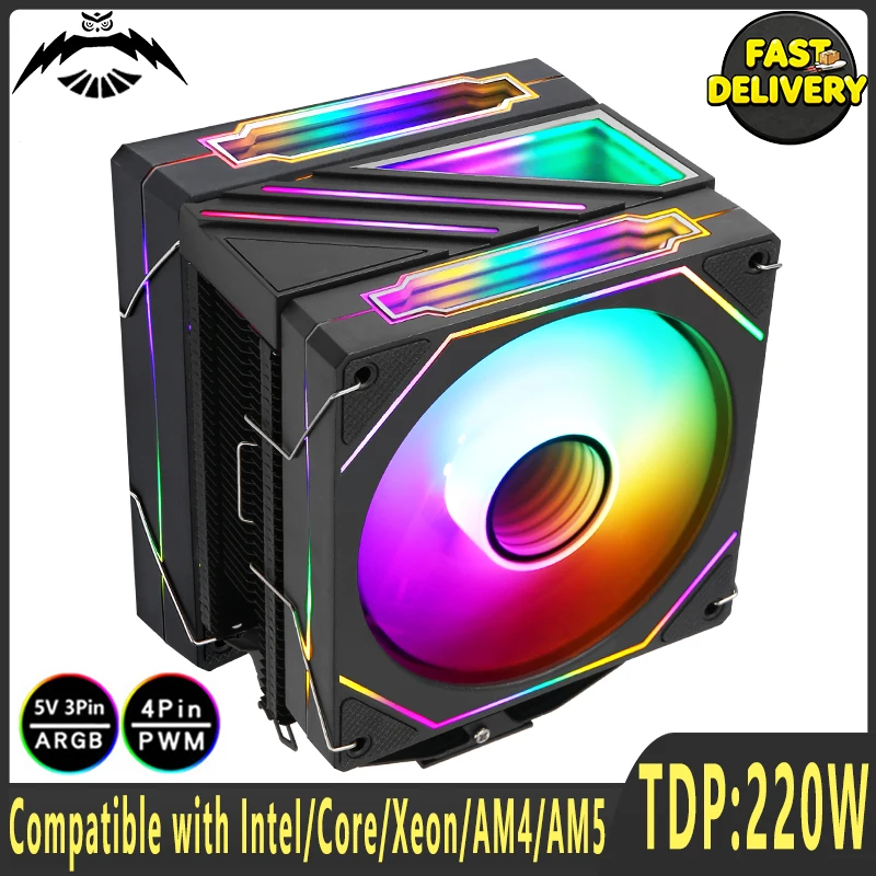 AM4 AM5 Cooler 120mm Black 4/6 Heat Pipes Radiator CPU Fan Air-Cooled Compatible LGA115x 2011 1700 1851 1200 2066 X99 I5 I7 I9