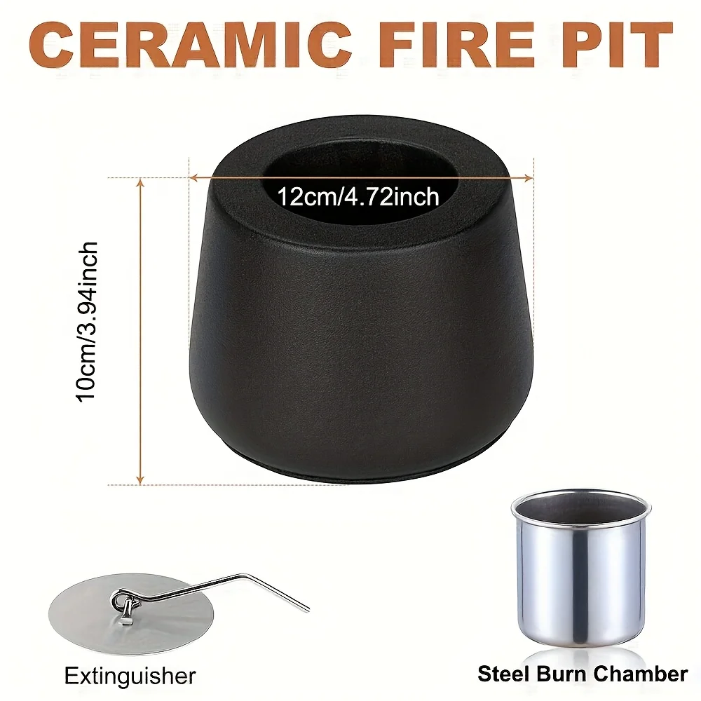 Portable Tabletop Metal Stove, Cylinder Fire Pit - Cast Iron/Ceramic Indoor/Outdoor Fireplace, Low Smoke Burning System