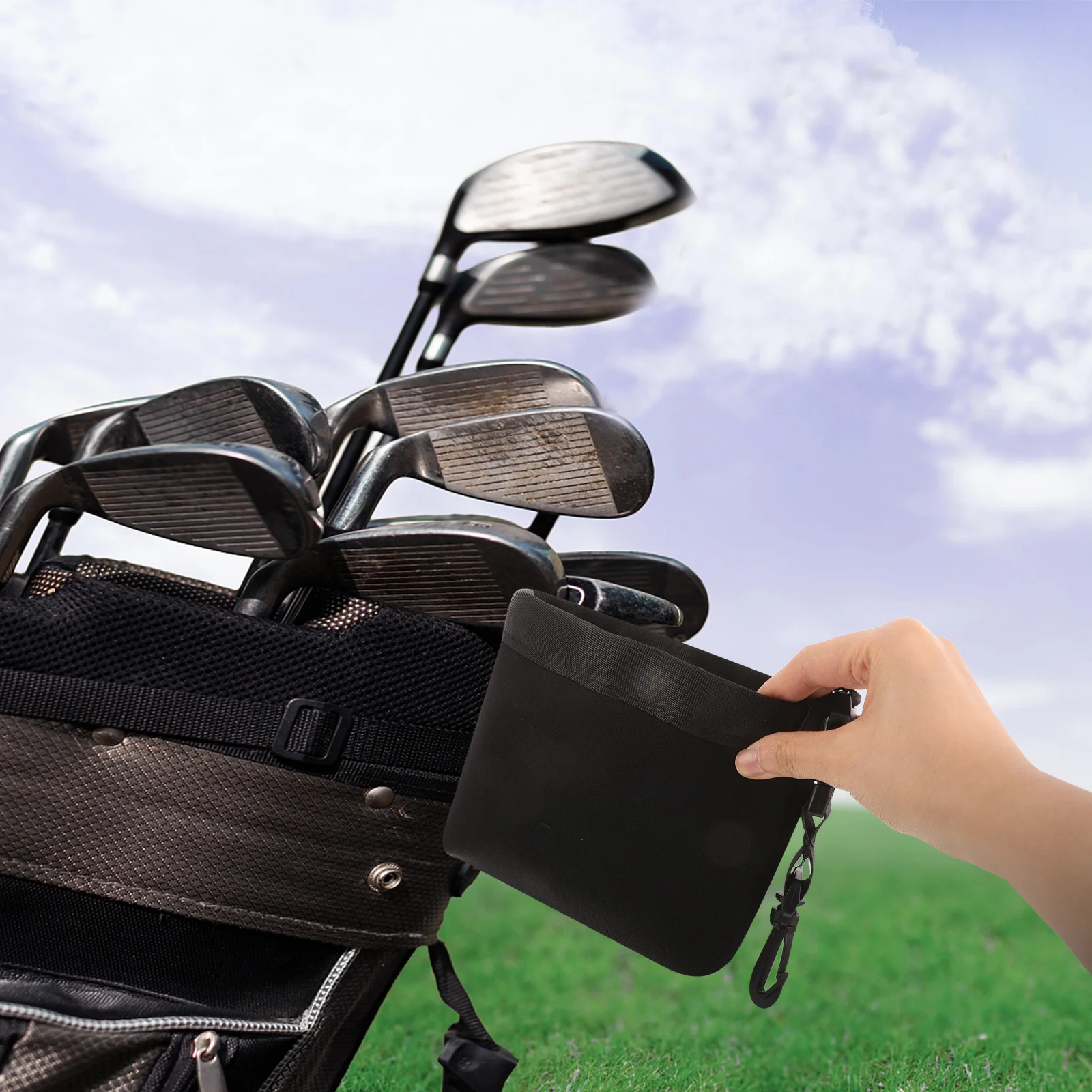 Wasserdichte Golfball-Reinigungstasche, Schrubber-Tasche für Club-Gesichtsrillen, tragbarer Golf-Zubehör-Reiniger mit abnehmbarem Clip