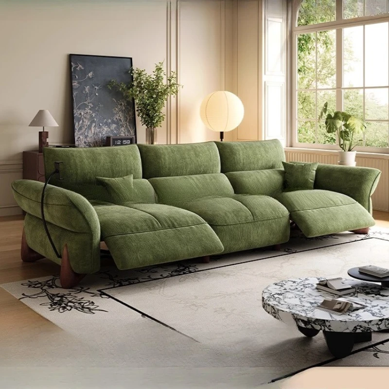 Zero wall multi-function electric sofa retro adjustable first-class smart cabin chenille velvet fabric three-person sofa