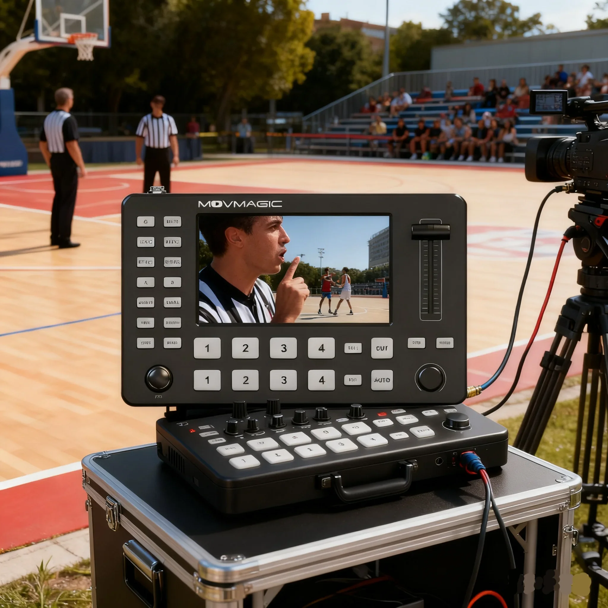 Movmagic M1 Professional Video Switcher Multi Format Signal Processor with 4 Inputs & 2 PGM Outputs for Live Streaming