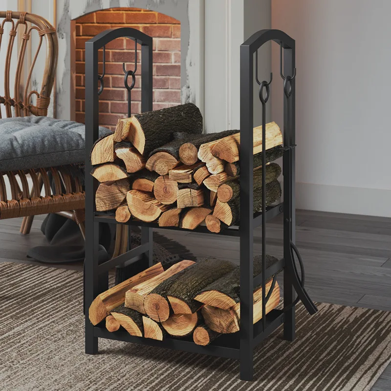 Fireplace Tools Metal Firewood Rack Firewood Storage Wood Rack Stacking Moisture-proof Placement Wrought Iron Wood Rack Simple S
