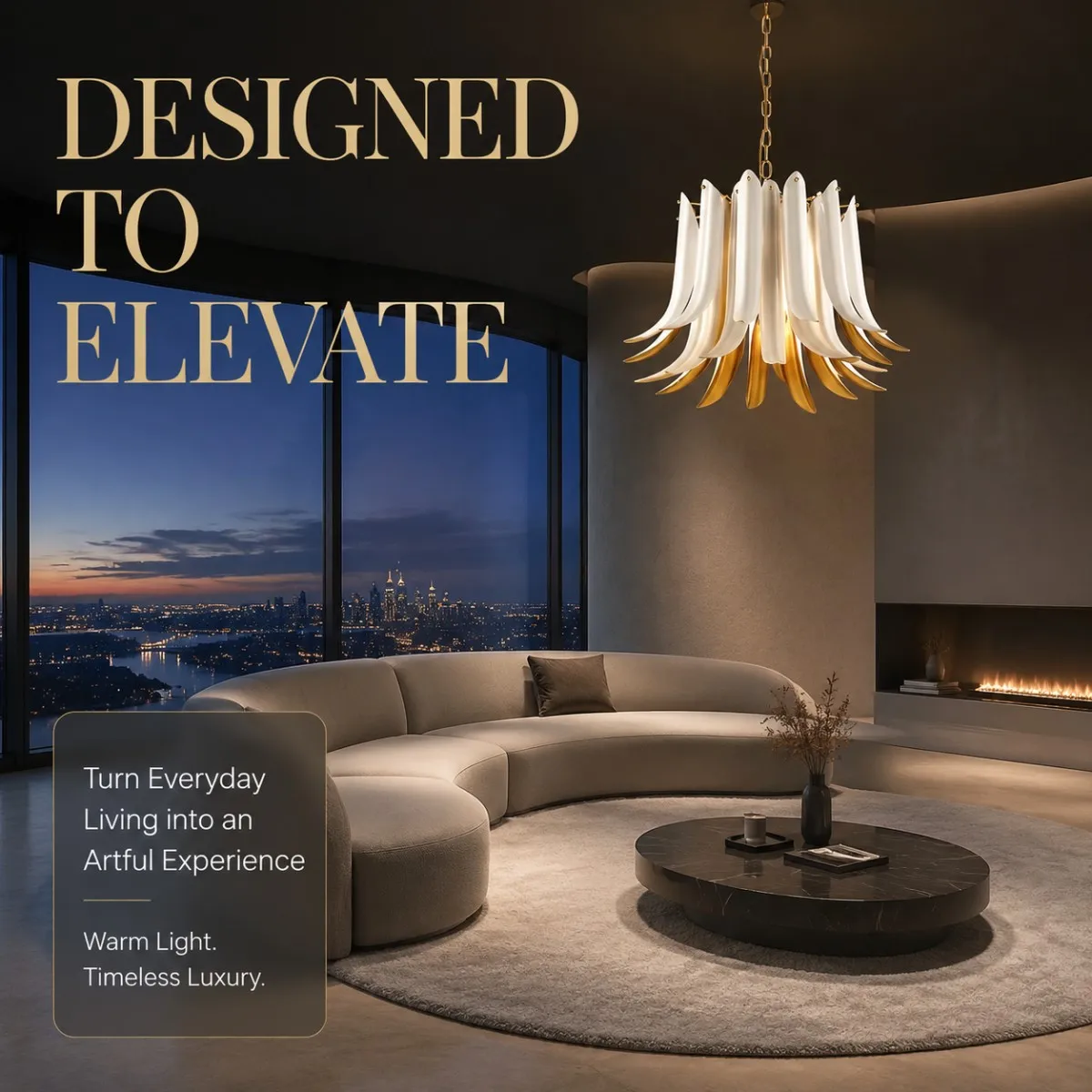 Italian Vintage 2026 Murano Glass Horn Chandelier White Gold Curved Petal Pendant Lamp Light for Living Room Dining Decor