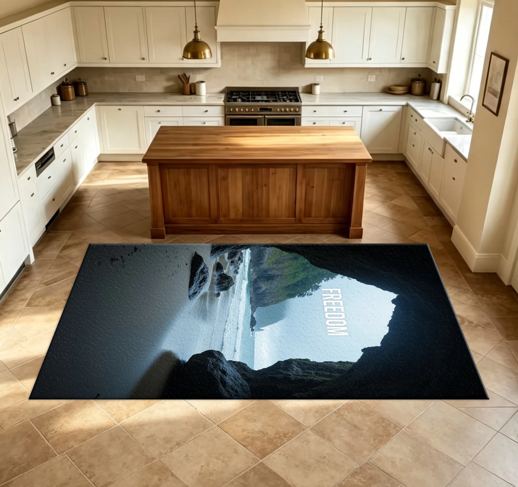 Ocean Cave Beach Free Landscape Carpet Floor Mat Coastal Natural Landscape Floor Carpet Suitable for Home Room Decoration