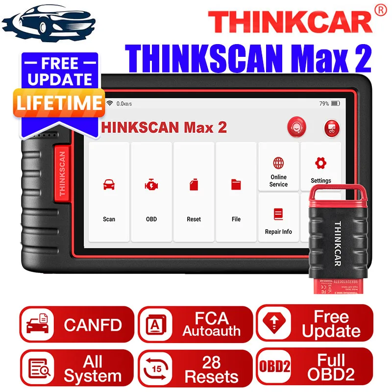 THINKCAR ThinkScan Max 2 Full System Diagnostic Tool 28 Reset Function Bi-Directional Test ECU Coding Lifetiime Free