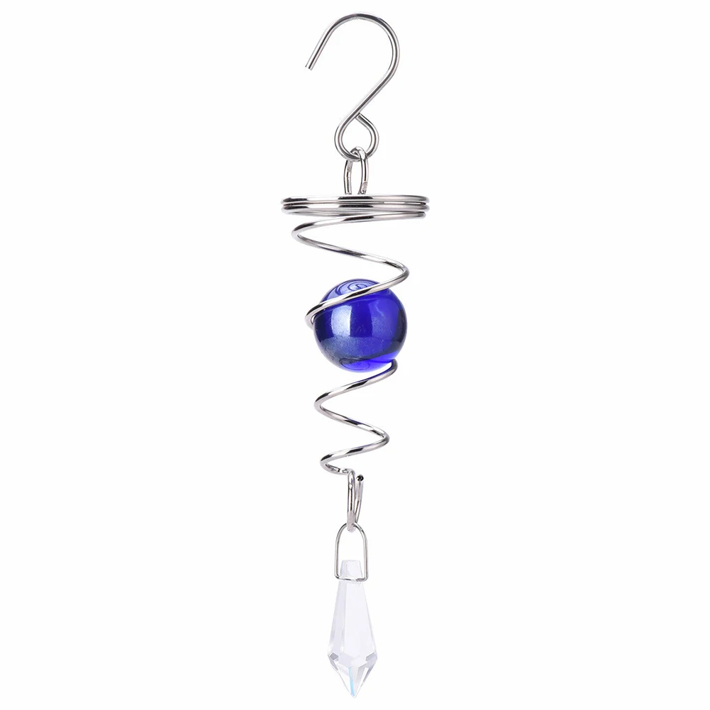 Spiral Wind Spinners for Crystal Ball Winds Chimes Garden Hanging Decor Stainless Steel Spiral Tail and Glass Ball Ornament