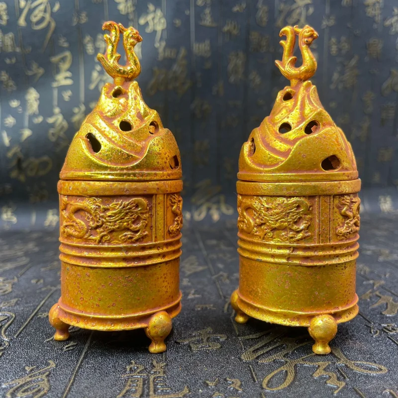 Brass Alloy Brass Flowing Cloud Dragon Pillar Incense Burner Living Room Decoration Metal Craft Ornament