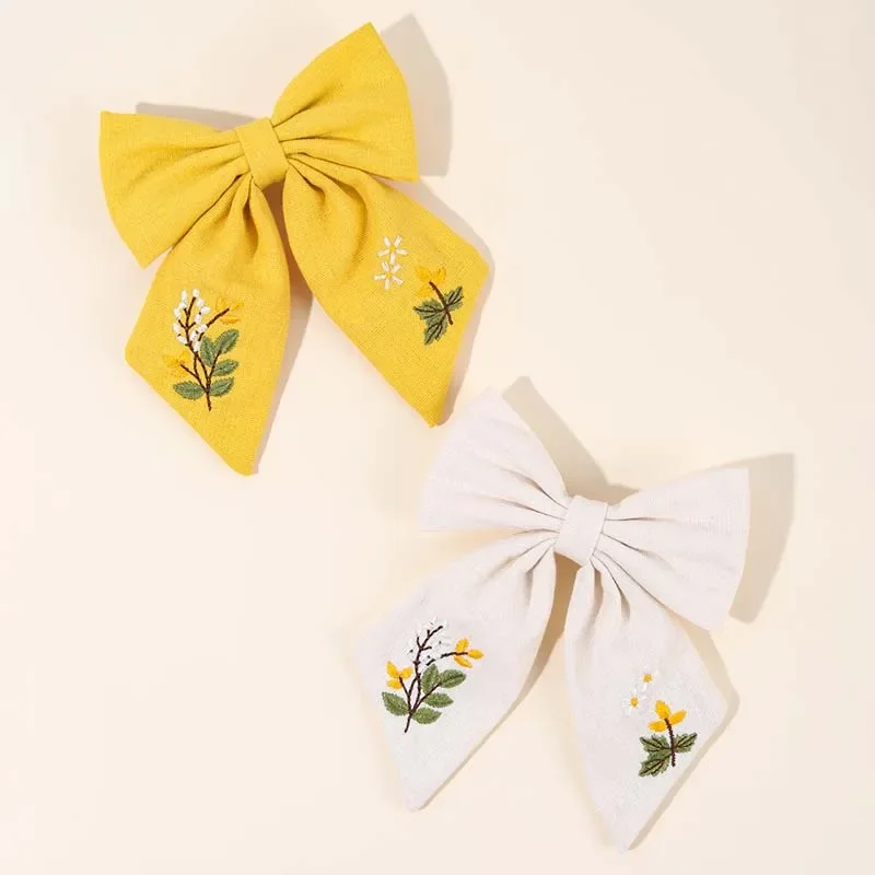 ncmama New Flower Embroidery Hair Bow Clips Fashion Daisy Butterfly Hairpin Sweet Girls Hairgrips Kids Headwear Hair Accessories