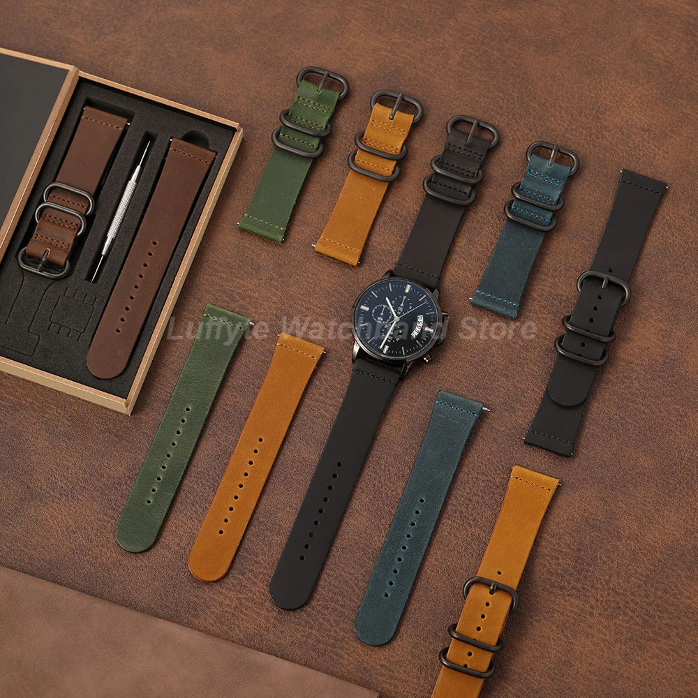 Retro Business Men Calfskin Genuine Leather Wrist Band 20mm 22mm with Quick Release Spring Bar Gift Packing Box Watch Strap