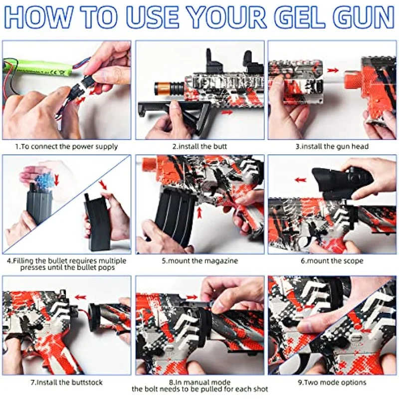 Gel Ball Blaster M416 Toy Gun with 30000 Water Beads 2 Shooting Modes Outdoor Yard Activities Team Shooting Game for Boy/Girl