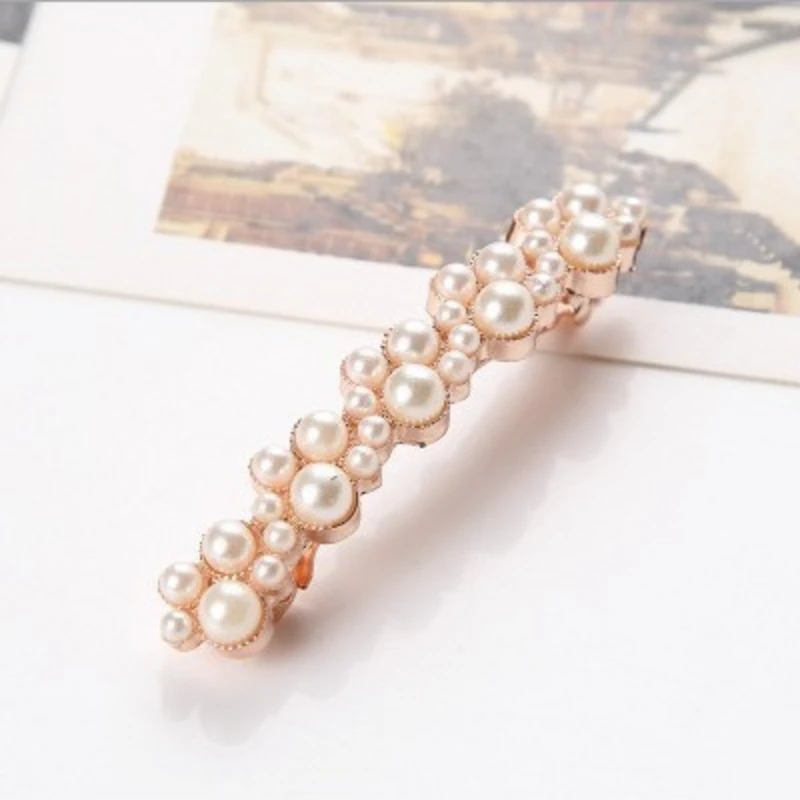 Pearl Hair Clip Hair Accessories Bangs Clip  Pearl Fashion High-end Feeling Diamond Inlaid Style Spring Straight Line Hair Clip