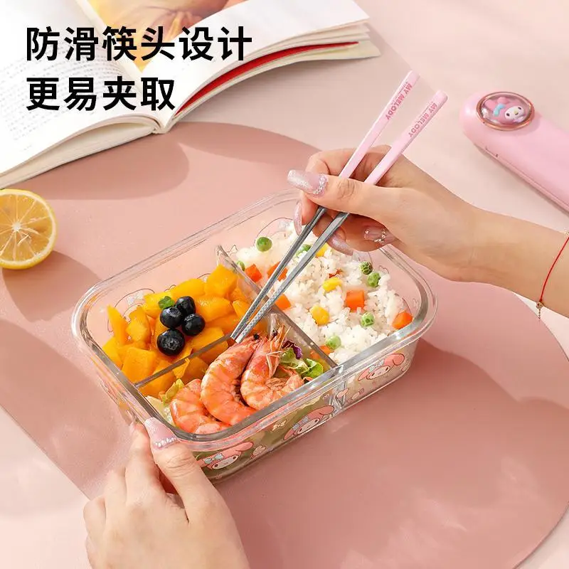 Sanrios Hellokittys Tableware Set 3Pcs Cinnamoroll Cute Home Chopsticks Anime Spoon Cartoon Fork Childrentravel Portable Cutlery